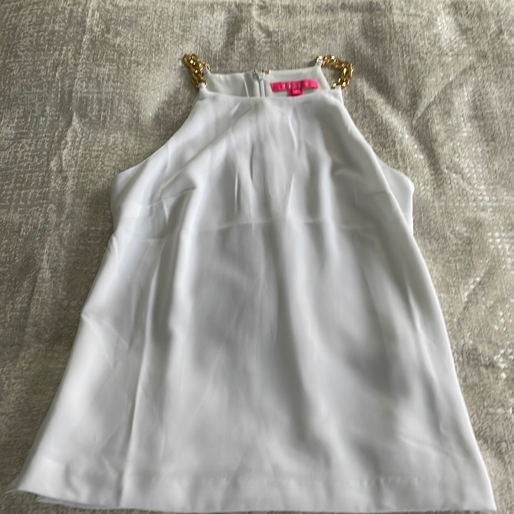 Lilly Pulitzer size 4 white blouse with gold chains